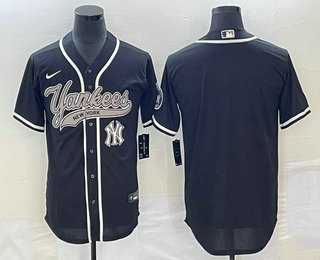 Mens New York Yankees Blank Black Cool Base Stitched Baseball Jersey->new york yankees->MLB Jersey